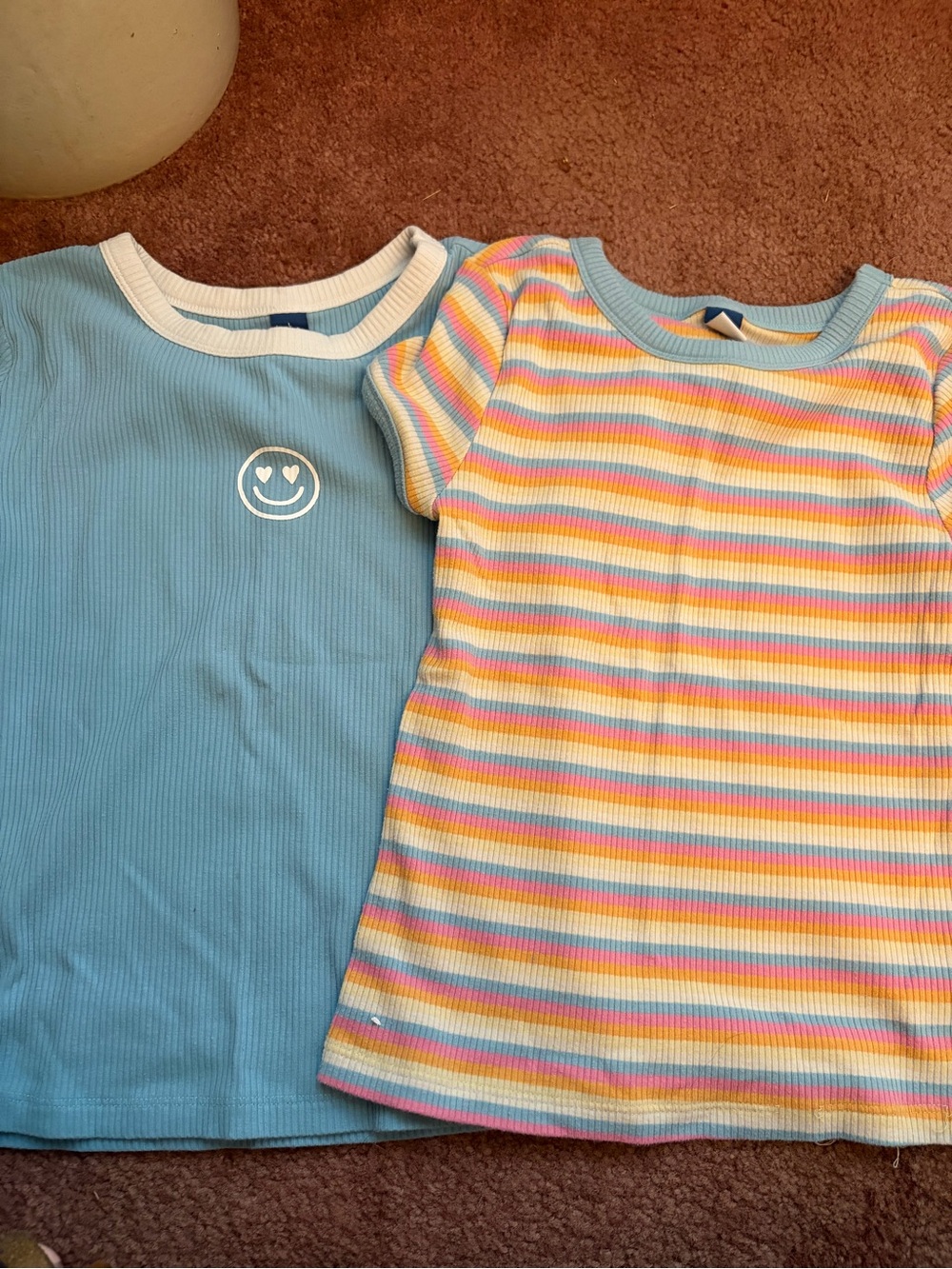 Old Navy Blue Ribbed Tee & Pastel Rainbow Stripe Tee - 2-Pack